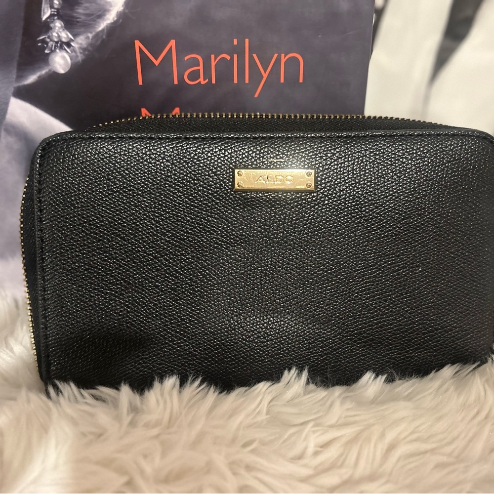 Aldo Textured Black Wallet with Gold Accents